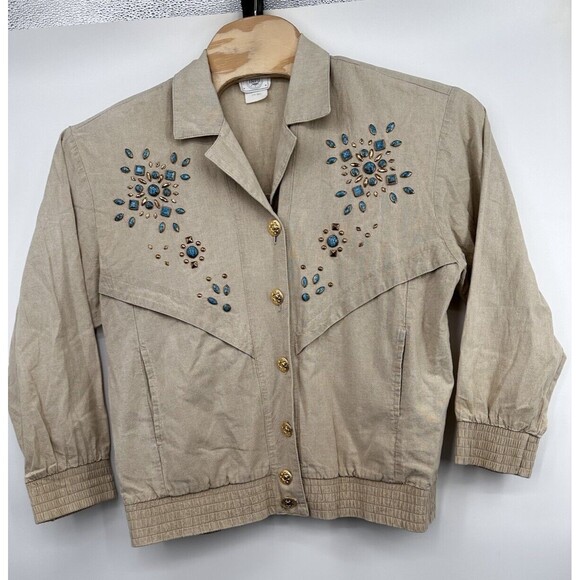 Vintage Southwestern Beaded Blazer Jacket Women S/M‎ Fringe Rhinestones Cowgirl - Picture 2 of 15